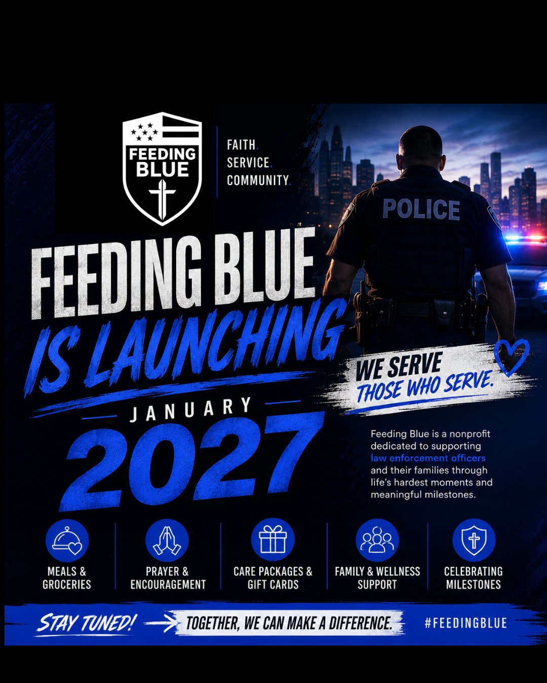Feeding Blue is launching January 2027 — Faith. Service. Community.